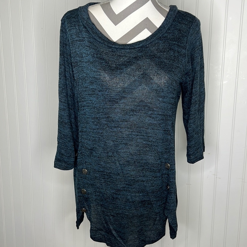 New Teal Side Button Scoop Neck Sweater Top Size Large